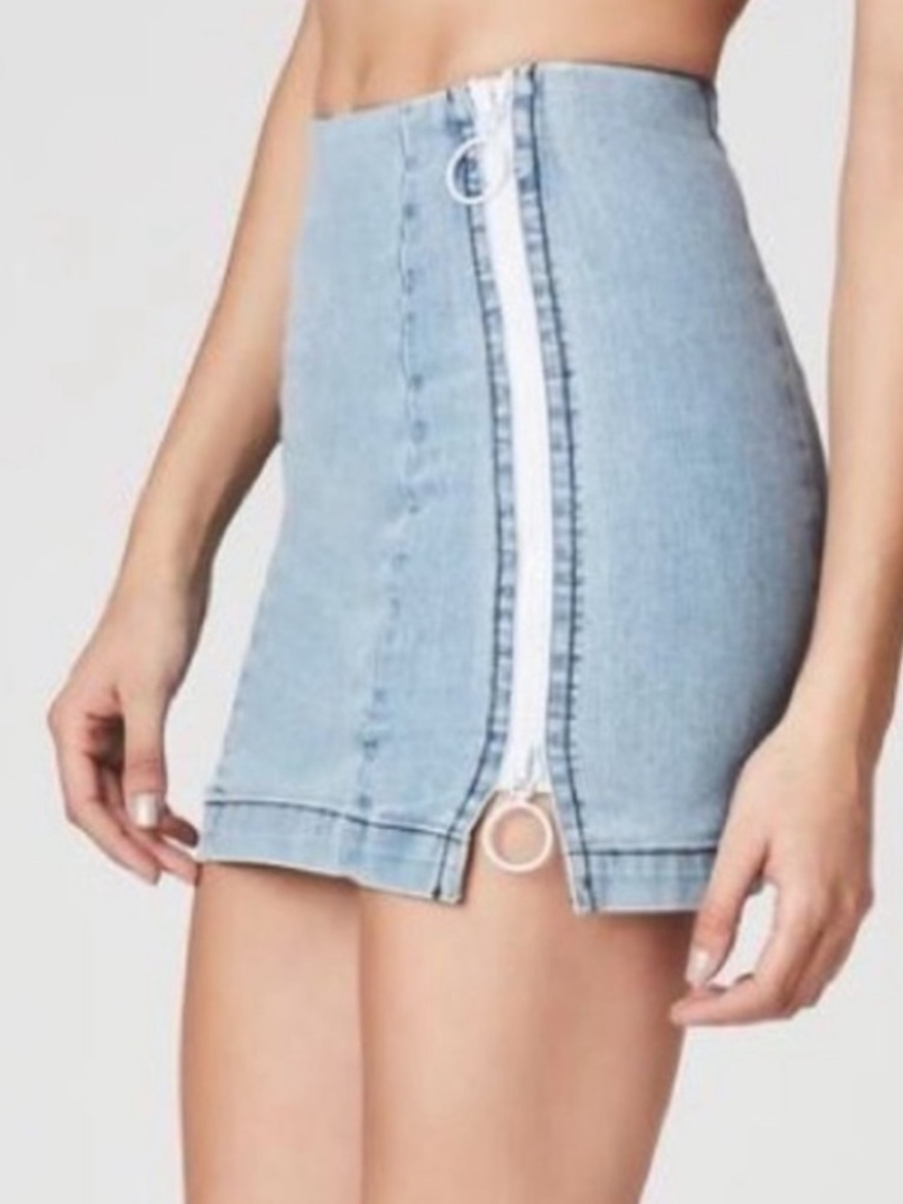 CARMAR Double sided ring zip denim mini skirt Light grunge wash